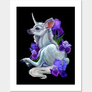 Baby unicorn in irises Posters and Art